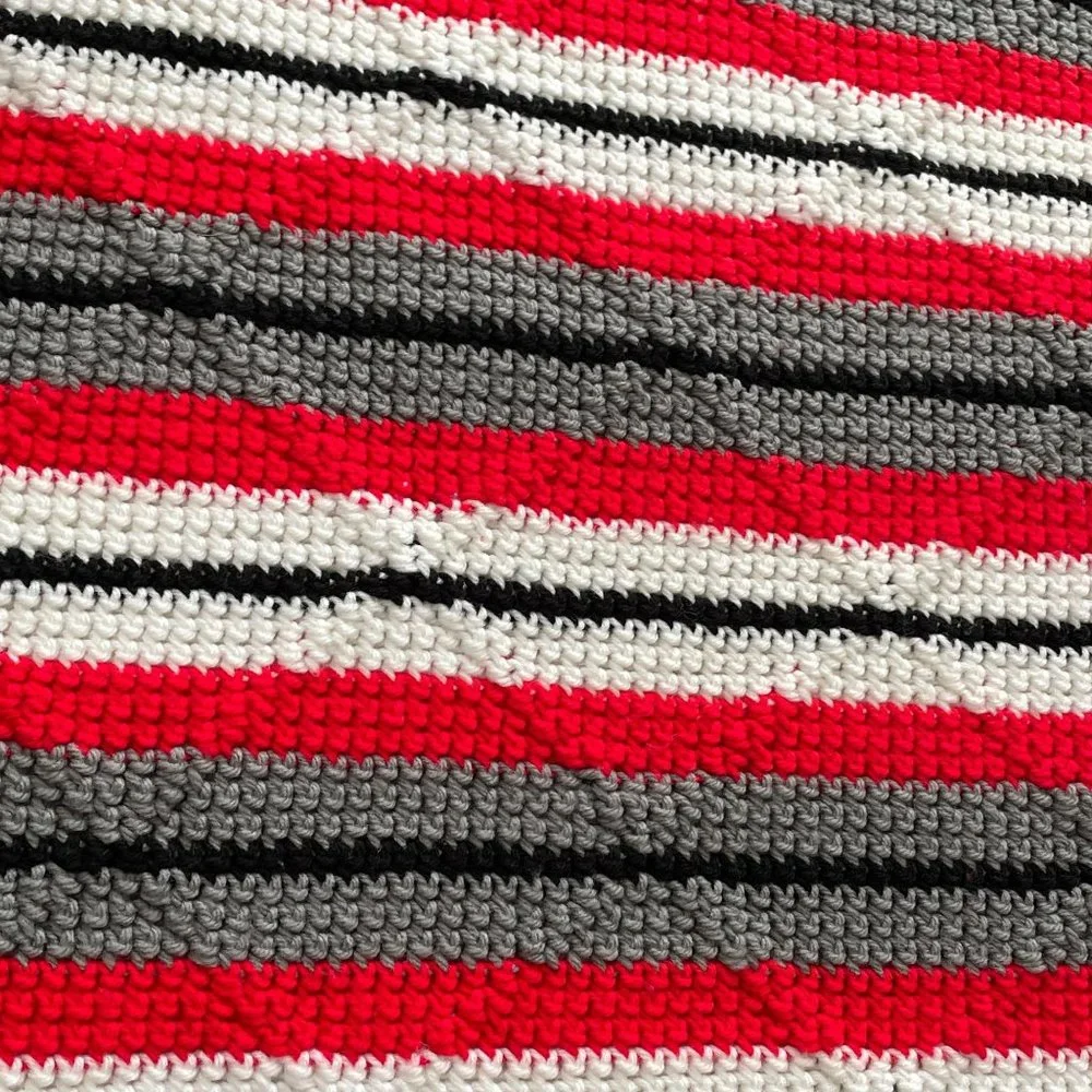 Handmade‎ Knit Crochet Afghan Throw Diamond Striped Pattern Fringe Reversible
